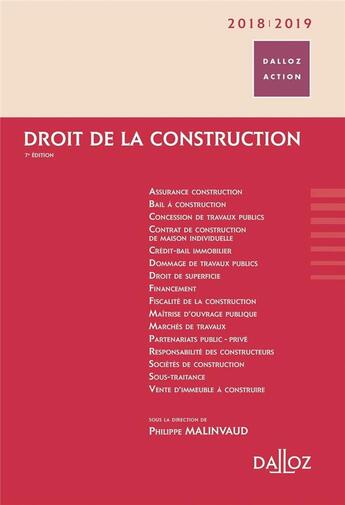 Couverture du livre « Droit de la construction (édition 2018/2019) » de Philippe Malinvaud aux éditions Dalloz