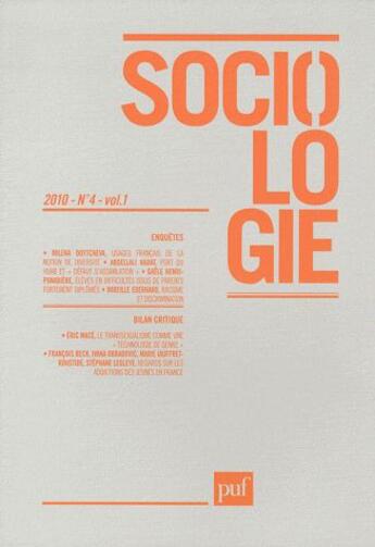 Couverture du livre « REVUE SOCIOLOGIE n.2010/4 » de Revue Sociologie aux éditions Puf