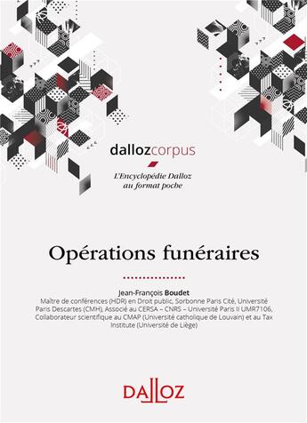 Couverture du livre « Opérations funéraires » de Jean-Francois Boudet aux éditions Dalloz