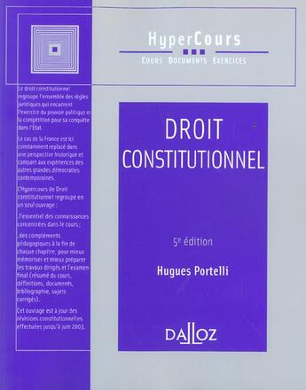 Couverture du livre « Droit Constitutionnel » de Hugues Portelli aux éditions Dalloz