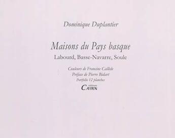 Couverture du livre « Maisons du pays Basque » de Dominique Duplantier aux éditions Cairn