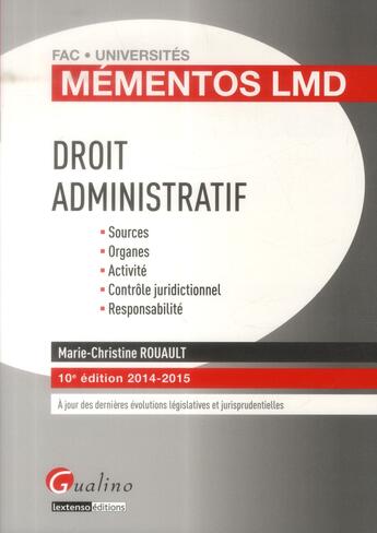 Couverture du livre « Droit administratif (10e édition) » de Marie-Christine Rouault aux éditions Gualino