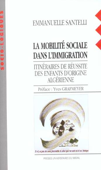 Couverture du livre « La mobilite sociale dans l'immigration » de Santelli E aux éditions Pu Du Midi