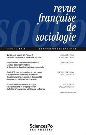 Couverture du livre « Revue française de sociologie N.59/4 » de Revue Francaise De Sociologie aux éditions Presses De Sciences Po