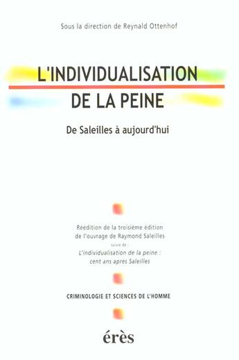 Couverture du livre « L'individualisation de la peine » de Raymond Saleilles aux éditions Eres