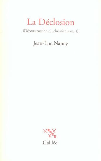 Couverture du livre « La declosion » de Nancy J L aux éditions Galilee