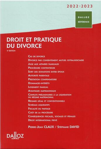 Couverture du livre « Droit et pratique du divorce (édition 2021/2022) » de  aux éditions Dalloz