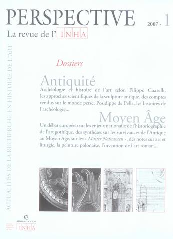 Couverture du livre « Perspective n.5 ; antiquité, moyen âge » de Auteurs Divers aux éditions Inha