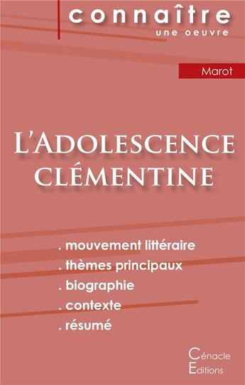 Couverture du livre « L'adolescence clémentine, de Clément Marot » de  aux éditions Editions Du Cenacle