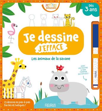 Couverture du livre « Je dessine, j'efface les animaux de la savane (petites pousses) » de Isabelle Jacque aux éditions Fleurus
