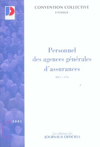 Couverture du livre « Personnel des agences generales d'assurances » de  aux éditions Documentation Francaise