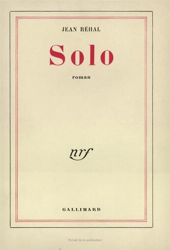 Couverture du livre « Solo » de Rehal Jean aux éditions Gallimard