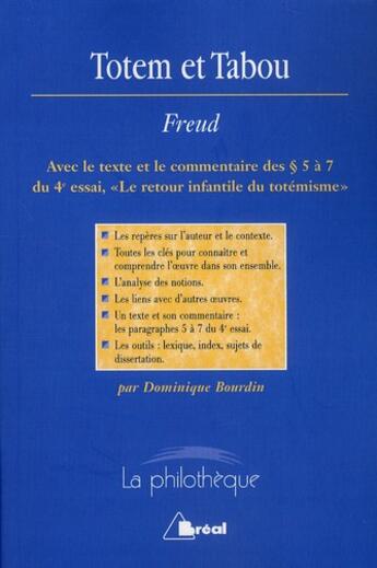 Couverture du livre « Totem et tabou, de Freud » de Dominique Bourdin aux éditions Breal
