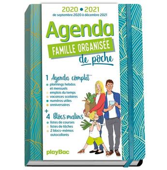 Couverture du livre « Agenda de poche de la famille organisee 2021 - bleu (de sept 2020 a decembre 2021) » de  aux éditions Play Bac