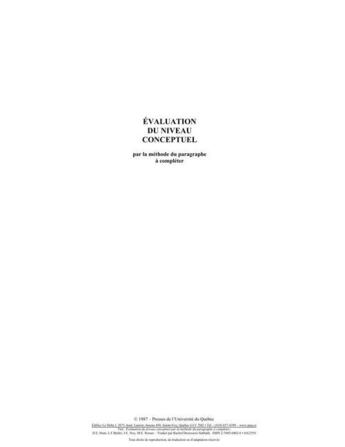 Couverture du livre « Évaluation du niveau conceptuel ; par la méthode du paragraphe à compléter » de Rachel Desrosiers aux éditions Pu De Quebec