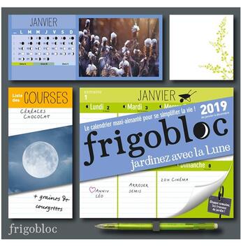 Couverture du livre « Frigobloc 2019 jardiner avec la lune - calendrier d'organisation familiale » de  aux éditions Play Bac
