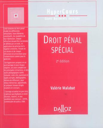 Couverture du livre « Droit Penal Special » de Valerie Malabat aux éditions Dalloz