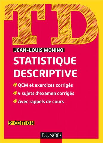 Couverture du livre « TD ; statistique descriptive (5e édition) » de Jean-Louis Monino aux éditions Dunod