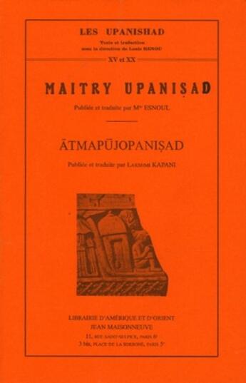 Couverture du livre « Maitry upanishad » de Kapani Esnoul aux éditions Jean Maisonneuve