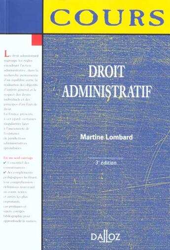 Couverture du livre « Droit Administratif » de Lombart aux éditions Dalloz
