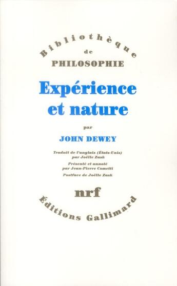 Couverture du livre « Expérience et nature » de John Dewey aux éditions Gallimard