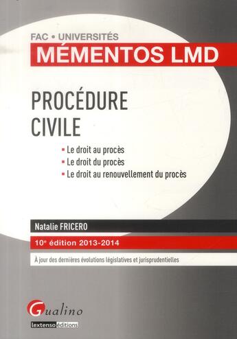 Couverture du livre « Mementos lmd - procedure civile, 10eme edition » de Natalie Fricero aux éditions Gualino