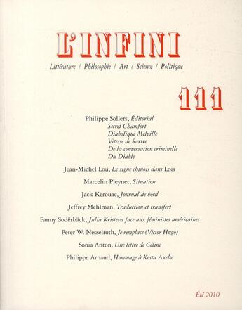 Couverture du livre « Revue l'infini N.111 » de  aux éditions Gallimard