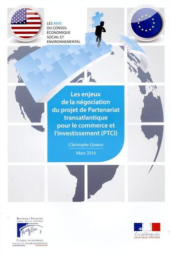 Couverture du livre « Les enjeux de la négociation du projet de partenarait transatlantique pour le commerce et l'investissement » de Conseil Economique aux éditions Direction Des Journaux Officiels