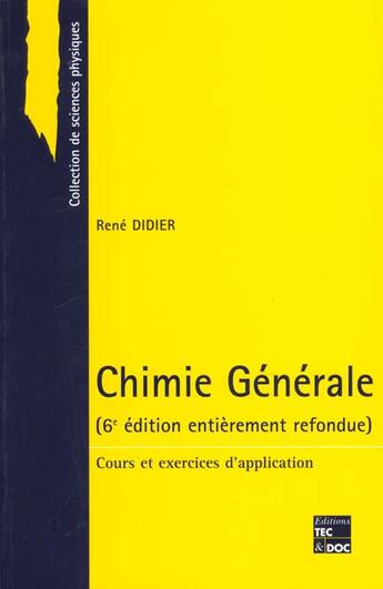 Couverture du livre « Chimie generale (6. ed.) » de Rene Didier aux éditions Tec Et Doc