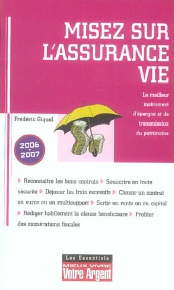 Couverture du livre « Misez Sur L'Assurance Vie » de Frederic Giquel aux éditions L'express