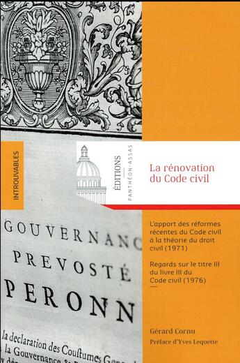 Couverture du livre « La rénovation du Code civil » de Gerard Cornu aux éditions Pantheon-assas