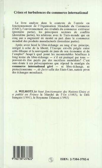 Couverture du livre « Crises et turbulances du commerce international » de André Wilmots aux éditions L'harmattan