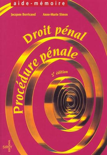 Couverture du livre « Droit Penal ; Procedure Penale ; 2e Edition » de Anne-Marie Simon et Jacques Borricand aux éditions Dalloz