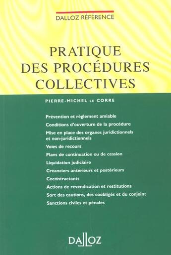 Couverture du livre « Procedures Collectives ; 1e Edition » de Pierre-Michel Le Corre aux éditions Dalloz