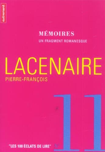Couverture du livre « Memoires » de Pierre-François Lacenaire aux éditions Autrement