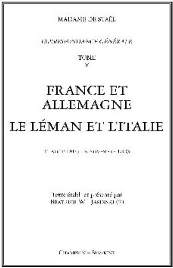 Couverture du livre « Correspondance générale t.5 ; 1803-1805 » de Germaine De Stael-Holstein aux éditions Slatkine