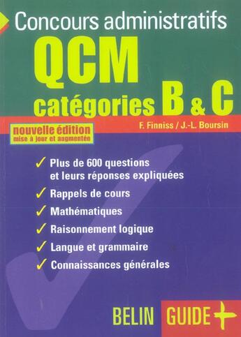 Couverture du livre « Qcm categories b et c » de Boursin/Finniss aux éditions Belin Education