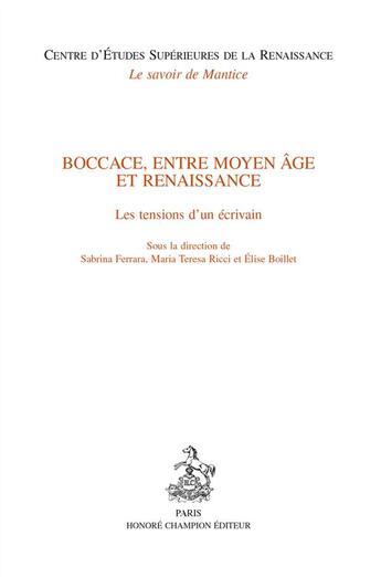 Couverture du livre « Boccace, entre moyen âge et renaissance » de  aux éditions Honore Champion