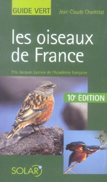 Couverture du livre « Les oiseaux de france (10e édition) » de Jean-Claude Chantelat aux éditions Solar