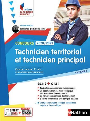 Couverture du livre « Concours technicien territorial et technicien principal ; CAP (édition 2020/2021) » de  aux éditions Nathan