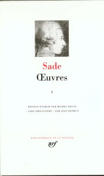 Couverture du livre « Oeuvres Tome 1 » de Donatien-Alphonse-Francois De Sade aux éditions Gallimard