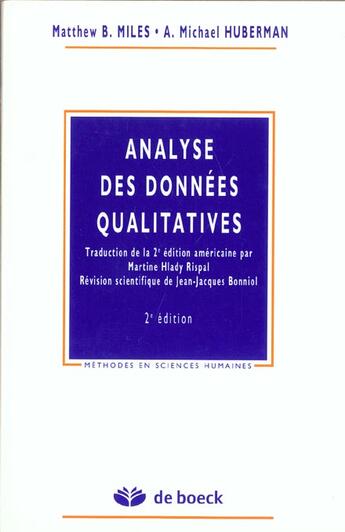 Couverture du livre « Analyse des donnees qualitatives » de Huberman/Miles aux éditions De Boeck Superieur