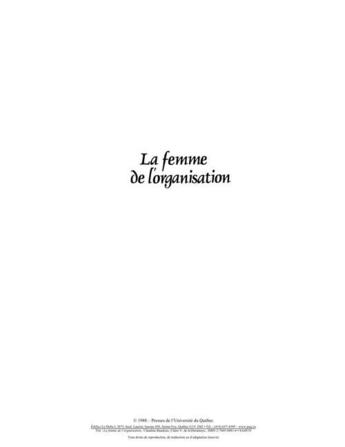 Couverture du livre « La femme de l'organisation » de Claudine Baudoux et Claire V. De La Durantaye aux éditions Presses De L'universite Du Quebec