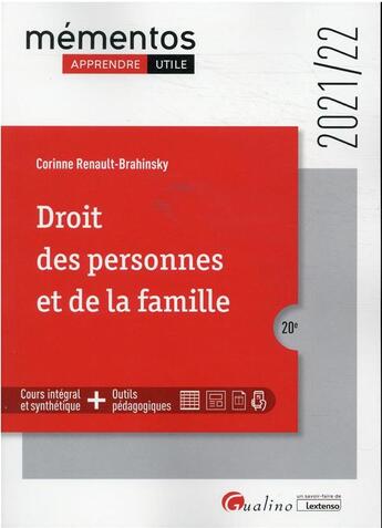 Couverture du livre « Droit des personnes et de la famille (édition 2021/2022) » de Corinne Renault-Brahinsky aux éditions Gualino