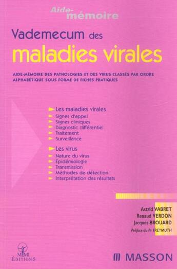 Couverture du livre « Vademecum des maladies virales - pod » de Vabret/Verdon aux éditions Elsevier-masson