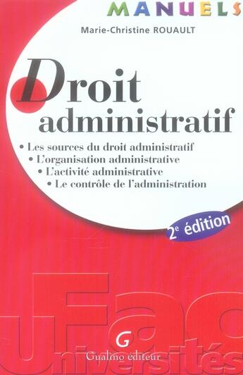 Couverture du livre « Manuel de droit administratif » de Rouault M.-C. aux éditions Gualino