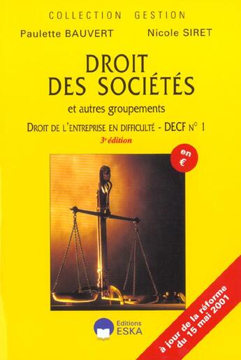 Couverture du livre « Droit des societes decf 1 3e (3e édition) » de Siret/Bauvert aux éditions Eska