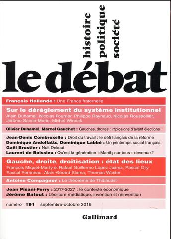 Couverture du livre « Revue Le Débat n.191 ; septembre 2016 » de Revue Le Debat aux éditions Gallimard
