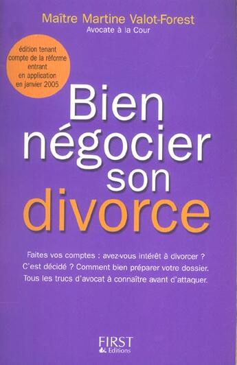 Couverture du livre « Divorce (bien negocier son), ne 2005 (édition 2005) » de Valot-Forest Martine aux éditions First