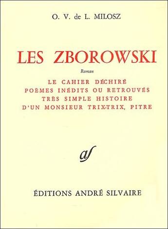 Couverture du livre « Les Zborowski » de Oscar Vladislas De Lubicz Milosz aux éditions Silvaire Andre